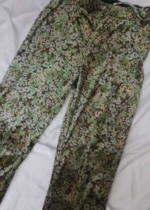 Zara Green Velvet Floral Print Pants