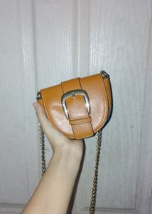Forever Glam Chain Sling Bag With Belted On Front
