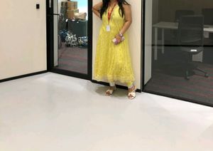 Yellow Lace Dress with Scalloped Hem