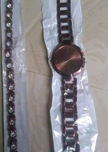 Watch And Bracelet Combo- Brown