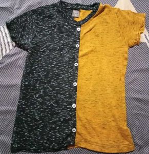 Two-Tone Button T-Shirt