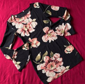 Floral Printed Black Mini Dress