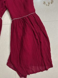 Red Mirror work lehanga with flared bottom and net