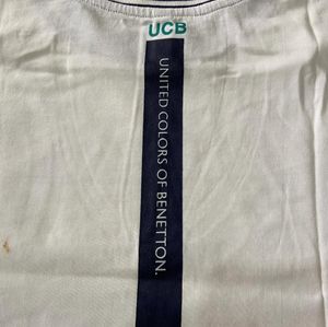 UCB White Solid Cropped Round Neck T-shirt