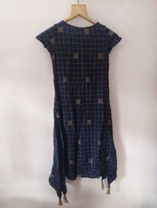 Navy Blue Checked Kurta