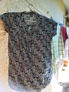 White Floral Printed Black Top