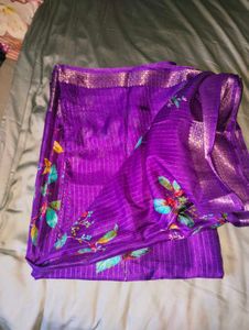 Violet Floral & Striped Saree