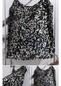 Black Sparkly Sequin Crop Top