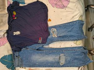 Distressed Jeans & Graphic Tee Set