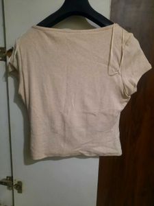 Casual Beige Crop Top with attached bra