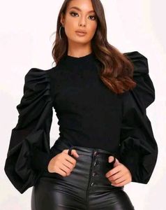 Statement Sleeve Black Top