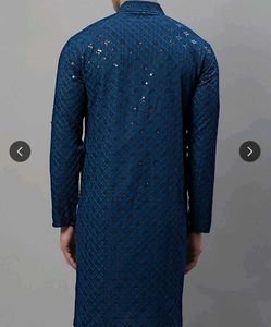 Men's Blue Embroidered Kurta And Pyjama