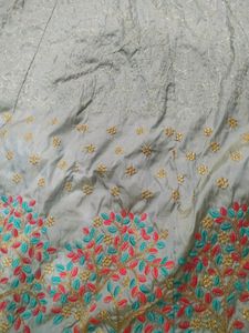 women grey and skyblue crop top with skirt