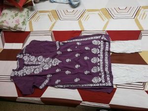 Pure chickenkari Embroidered Purple Kurta