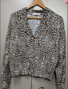 Branded Animal Print Button-Down Top