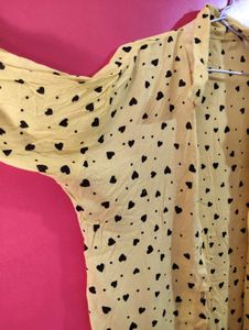 Yellow Heart Print Button-Up Shirt
