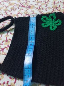 Crochet Black Bag with Green Flower