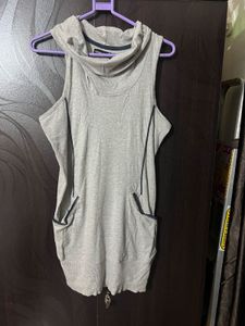Gray Sleeveless Hooded Dress