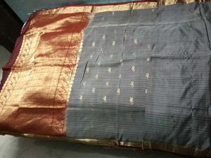 GentlyUsed LanchiPattu GreySaree with maroon blous