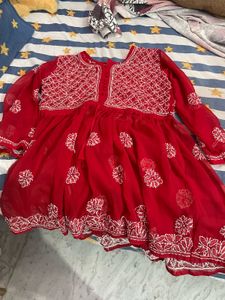 Red Embroidered Kurta