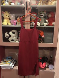 Bodycon Square Neck Side Split Thigh Midi Dress