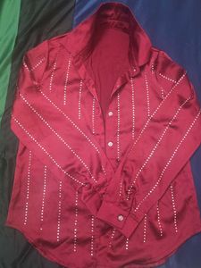 Burgundy Embellished Satin Shirt