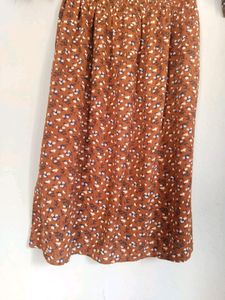 Floral Print Brown Knee Length Dress 🤎۶ৎ