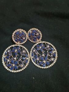Navy & Rhinestone Flower Earrings