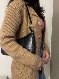 Long Collared Front Open Woollen Sweater