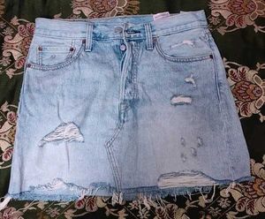 Distressed Denim Skirt