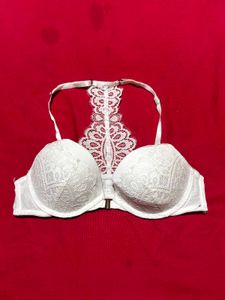 White Lace Front-Open Bra 36A