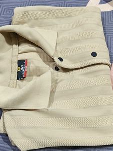 Beige Striped Polo Shirt