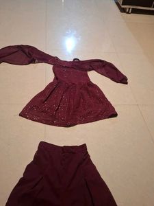 Burgundy Sequin Top &amp; Palazzo Pant Set