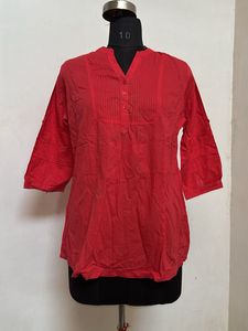 Red Cotton Short Kurti