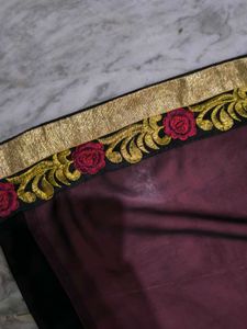 Pink And Black Georgette Saree