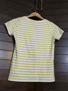 Fame forever women yellow striped cotton tshirt