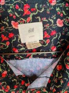 H&amp;M Floral Rose Half Printed Black Shirt