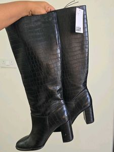 H&amp;M Croc Effect Knee-High Boots