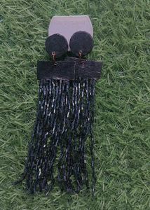 Black Beaded Fringe Earrings