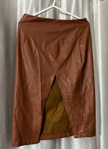 Brown Faux Leather Skirt