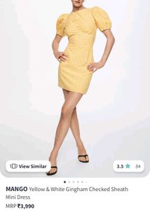 Mango Gingham Puffed Sleeve Mini Dress (New)