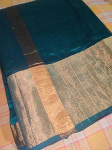 Festive Silk Sari Cyan Colour