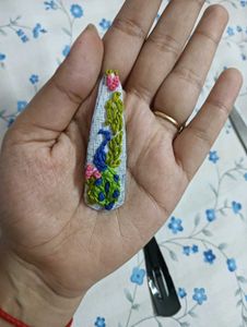 Embroidered Peacock Hair Clip