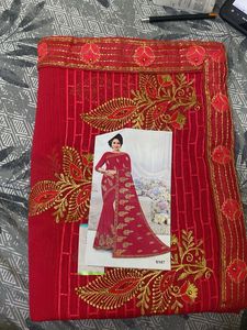 Elegant Red Embroidered Saree