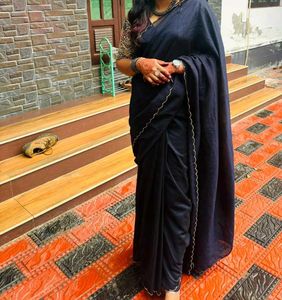 Elegant Navy Saree with Gold Border