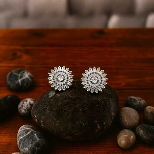 Sparkling Silver Sunflower Stud Earrings