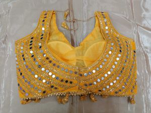 Yellow Mirror And Sequins Work Blouse