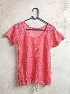 Trendy See-through Fashion Lace Top Half-sleeve