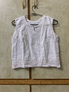 White Embroidered Sleeveless Top