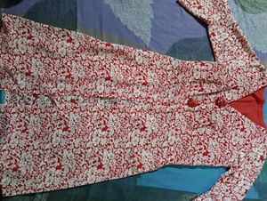🌺 Women’s Red &amp; White Floral Kurti Set 🌺